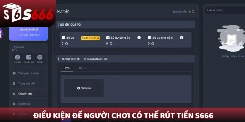 Điều kiện để người chơi có thể rút tiền S666