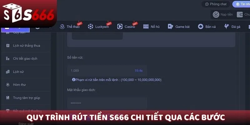 Quy trình rút tiền S666 chi tiết qua các bước